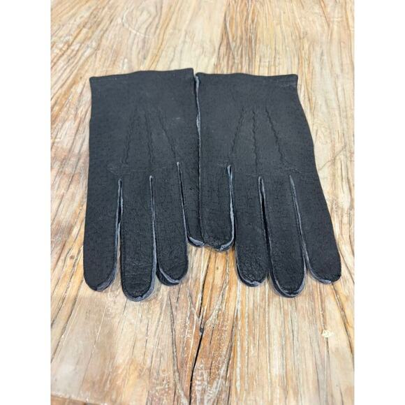 Vintage Black Leather Gloves Textured Grain Classic Lined Winter Gloves NEW 9.5